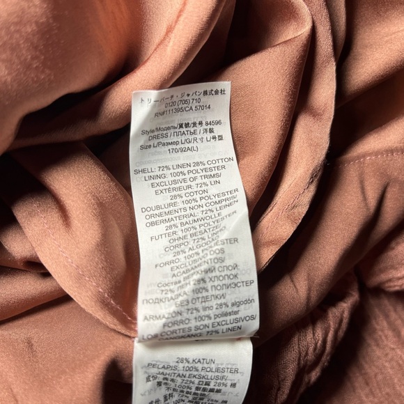 Tory Burch Ruffle Neck Crepe Linen Mauve Dress Size Large - Picture 6 of 8